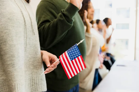 Pledge of Allegiance: Diverse Group of Americans Showing Patriotism